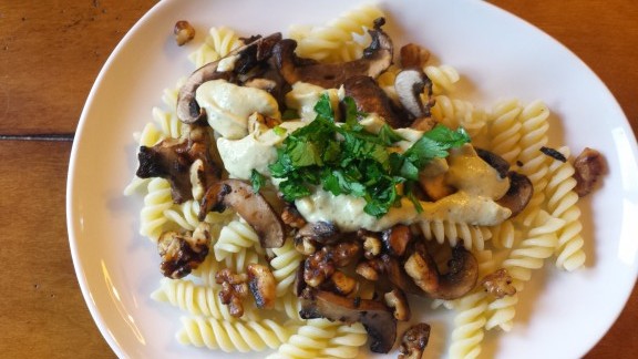 Pasta with Mushrooms, Walnuts and Lemon-Chive Sauce -- Edge Up As Us
