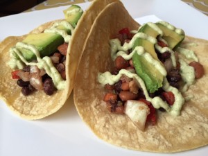 Bean and Avocado Tacos with Cilantro-Lime Cashew Sauce